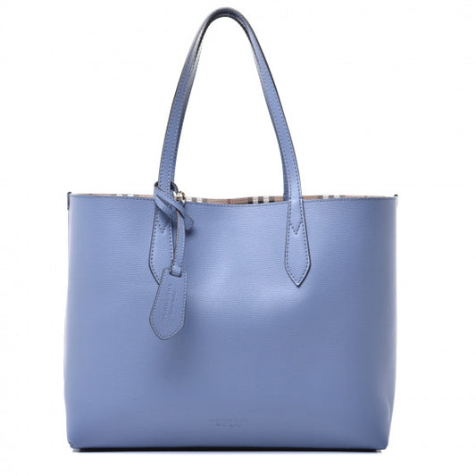 Burberry Calfskin Haymarket Check Small Reversible Tote Slate Blue