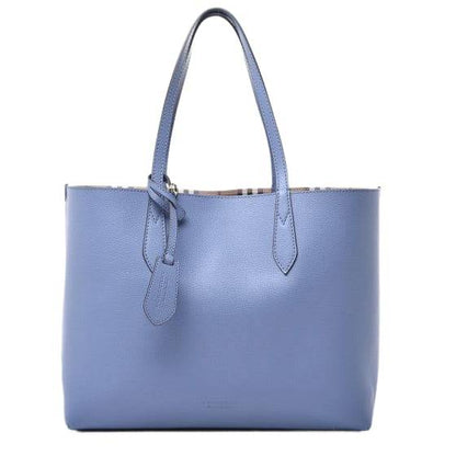 Burberry Calfskin Haymarket Check Small Reversible Tote Slate Blue