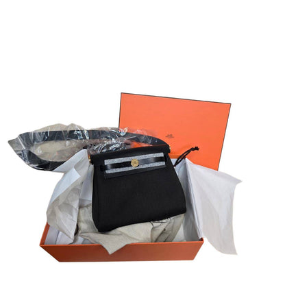 Hermès Herbag Zip 20 Mini Black Toile Militaire Canvas and Black Vache Hunter Palladium Hardware