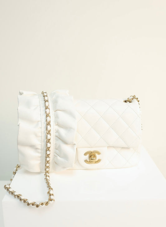 Chanel White Quilted Lambskin Romance Mini Flap Bag