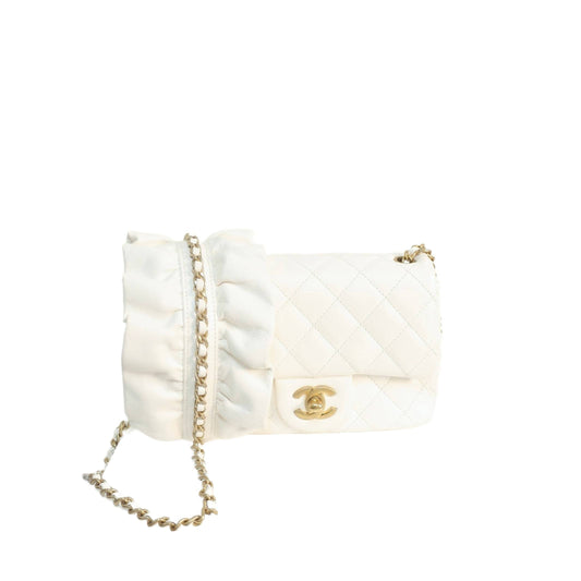 Chanel White Quilted Lambskin Romance Mini Flap Bag