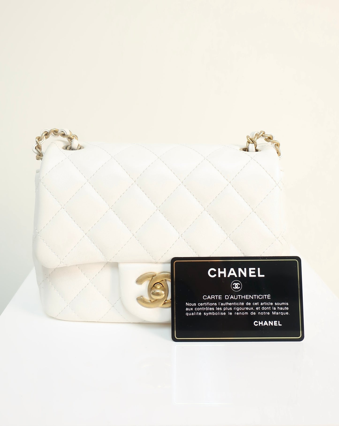 Chanel White Quilted Lambskin Romance Mini Flap Bag