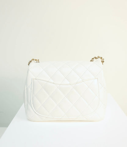 Chanel White Quilted Lambskin Romance Mini Flap Bag