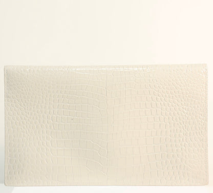 Saint Laurent Calfskin Crocodile Embossed Uptown Monogram Pouch Crema Soft