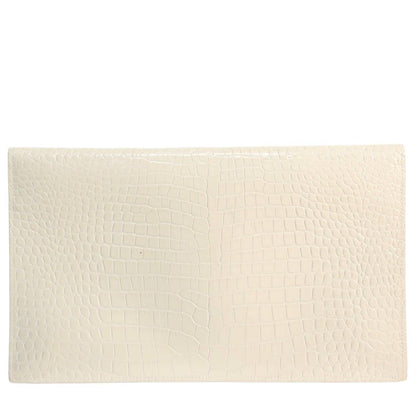 Saint Laurent Calfskin Crocodile Embossed Uptown Monogram Pouch Crema Soft