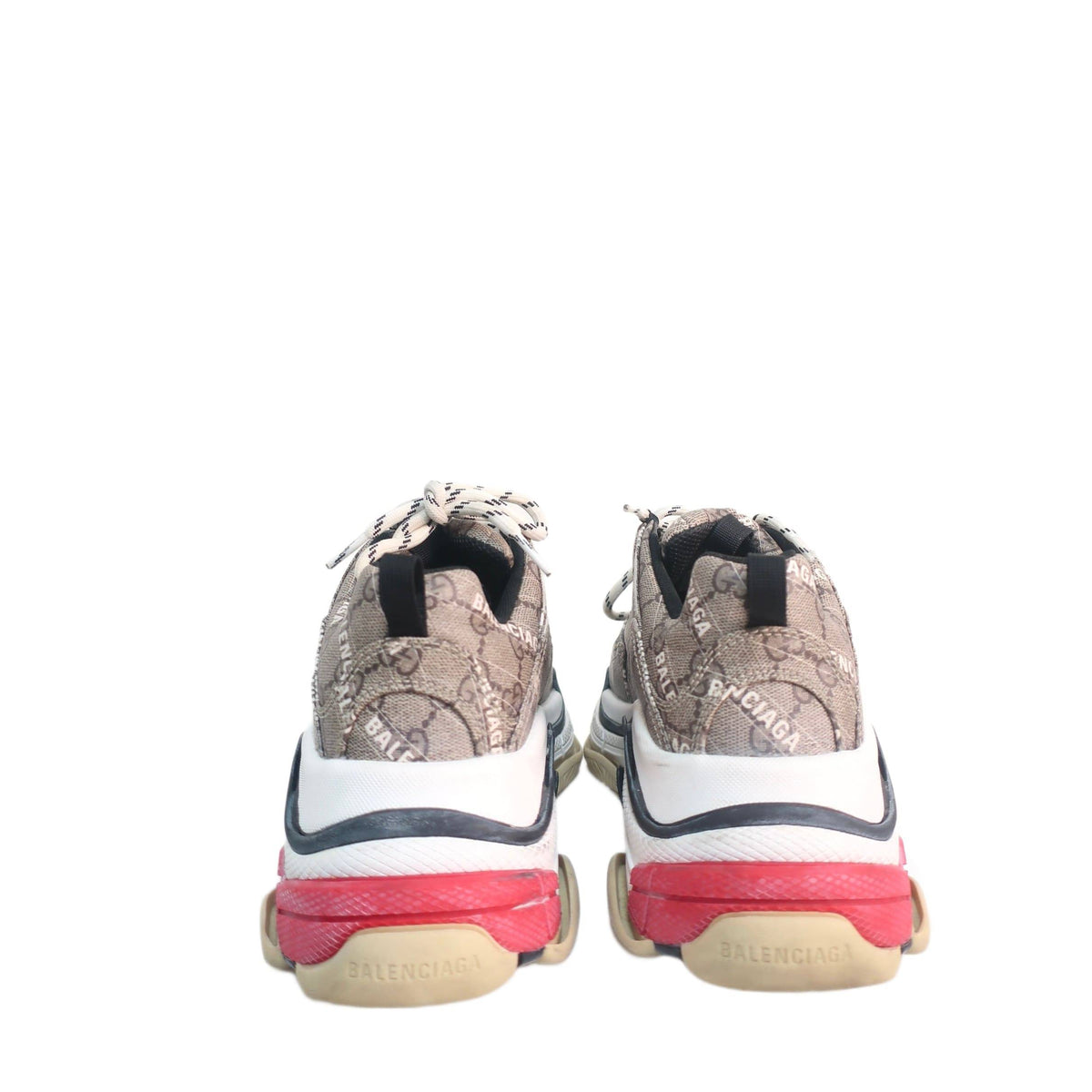 BALENCIAGA X GUCCI GG Supreme Monogram Allover Logo Womens Triple S Sneakers Beige Ebony Mystic White