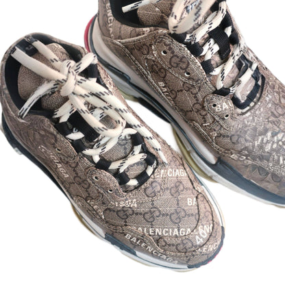 BALENCIAGA X GUCCI GG Supreme Monogram Allover Logo Womens Triple S Sneakers Beige Ebony Mystic White