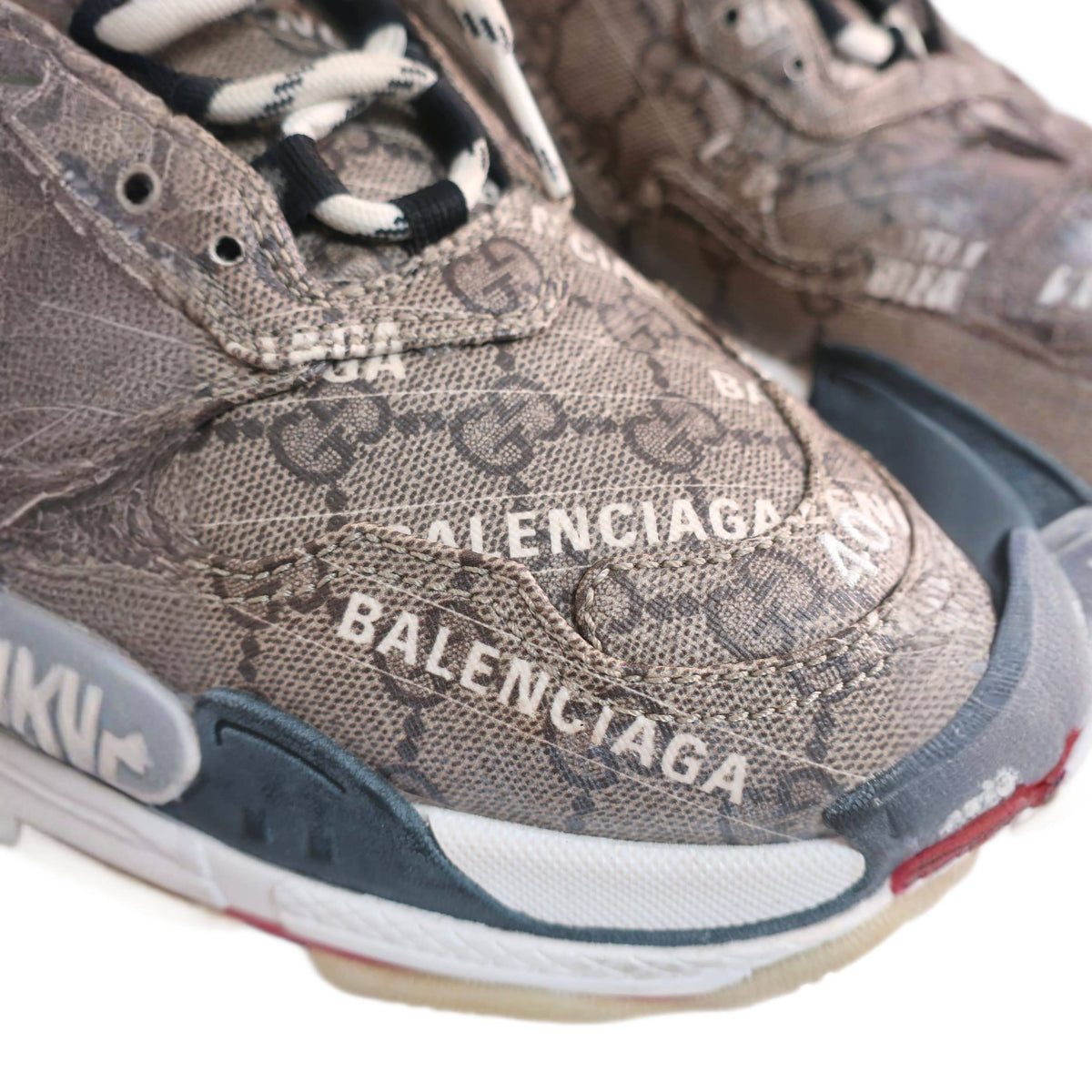 BALENCIAGA X GUCCI GG Supreme Monogram Allover Logo Womens Triple S Sneakers Beige Ebony Mystic White