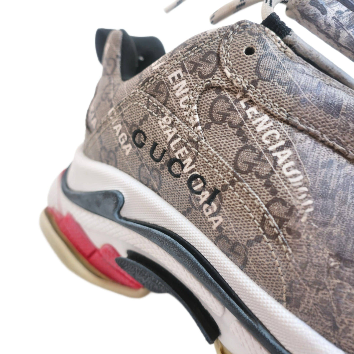 BALENCIAGA X GUCCI GG Supreme Monogram Allover Logo Womens Triple S Sneakers Beige Ebony Mystic White