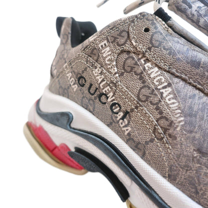 BALENCIAGA X GUCCI GG Supreme Monogram Allover Logo Womens Triple S Sneakers Beige Ebony Mystic White