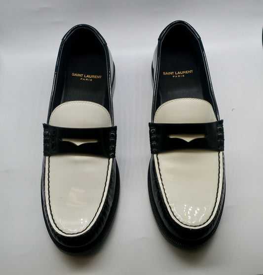 Saint Laurent Black & White Two-Tone Le Loafers Womens