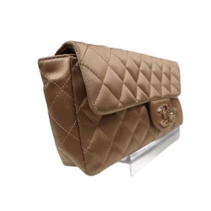 CHANEL Limited Edition Gold Quilted Satin East West Single Flap Bag