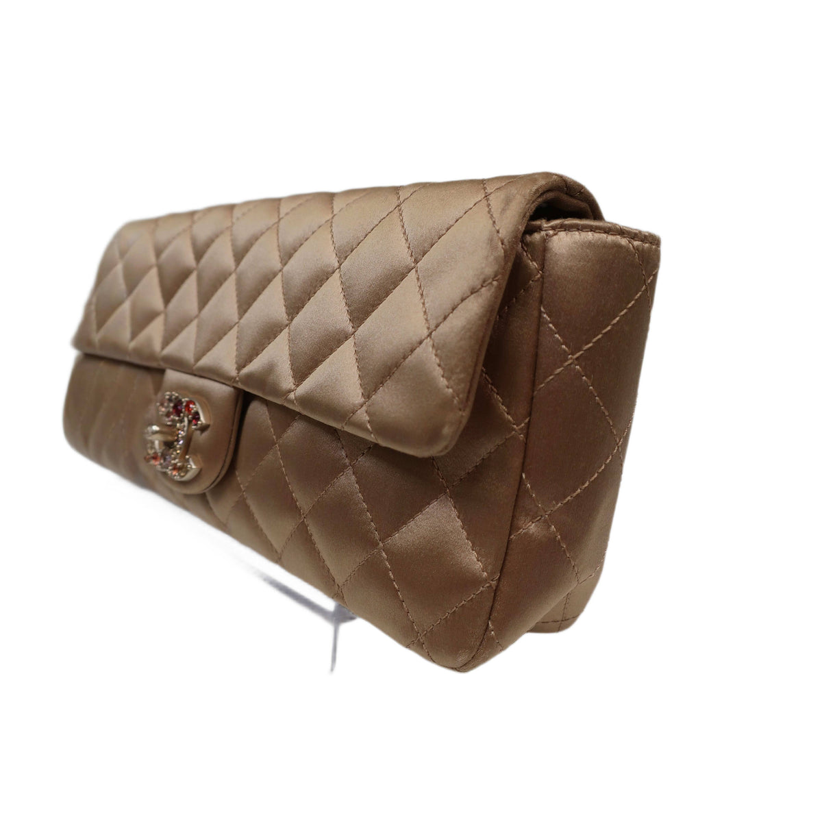 CHANEL Limited Edition Gold Quilted Satin East West Single Flap Bag