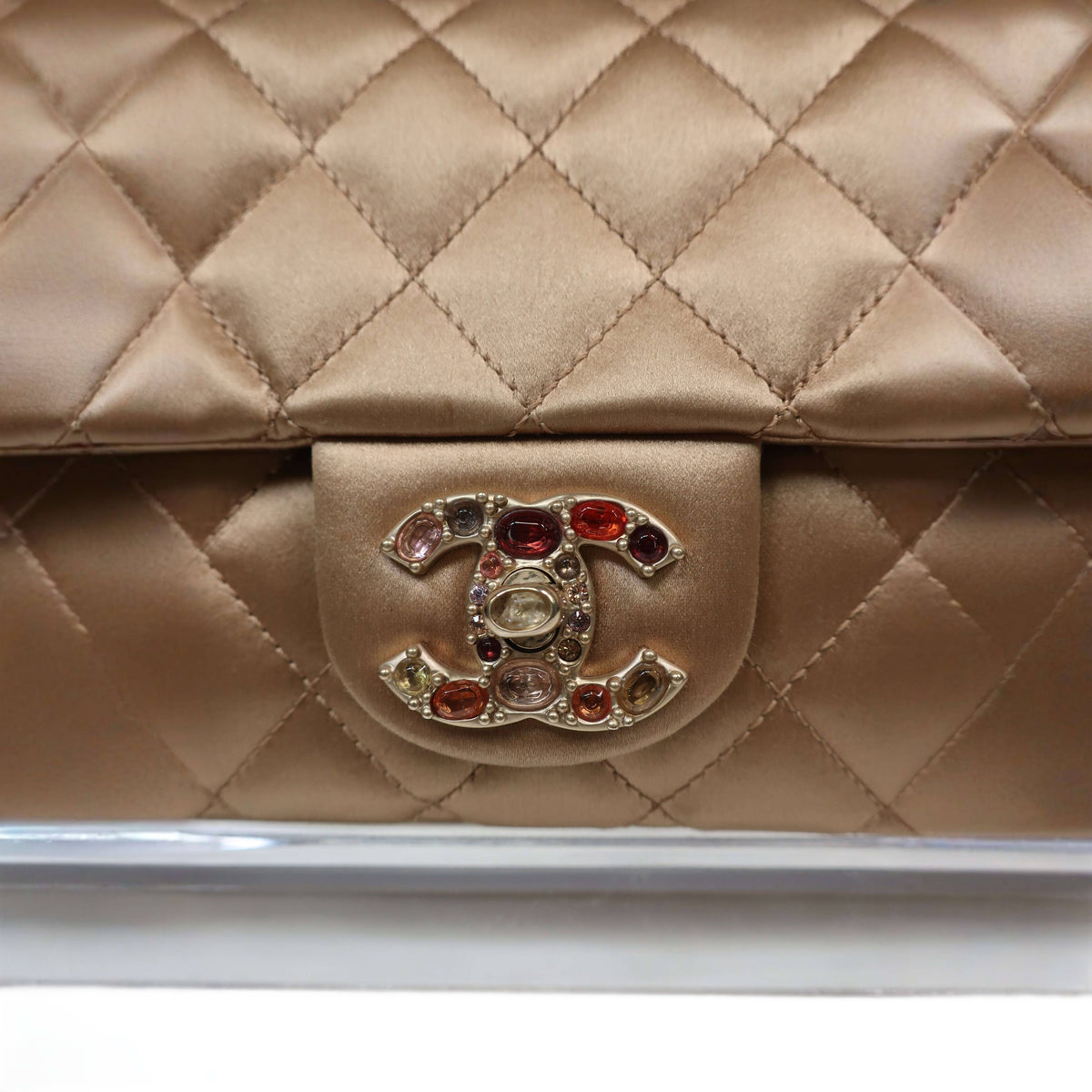 CHANEL Limited Edition Gold Quilted Satin East West Single Flap Bag