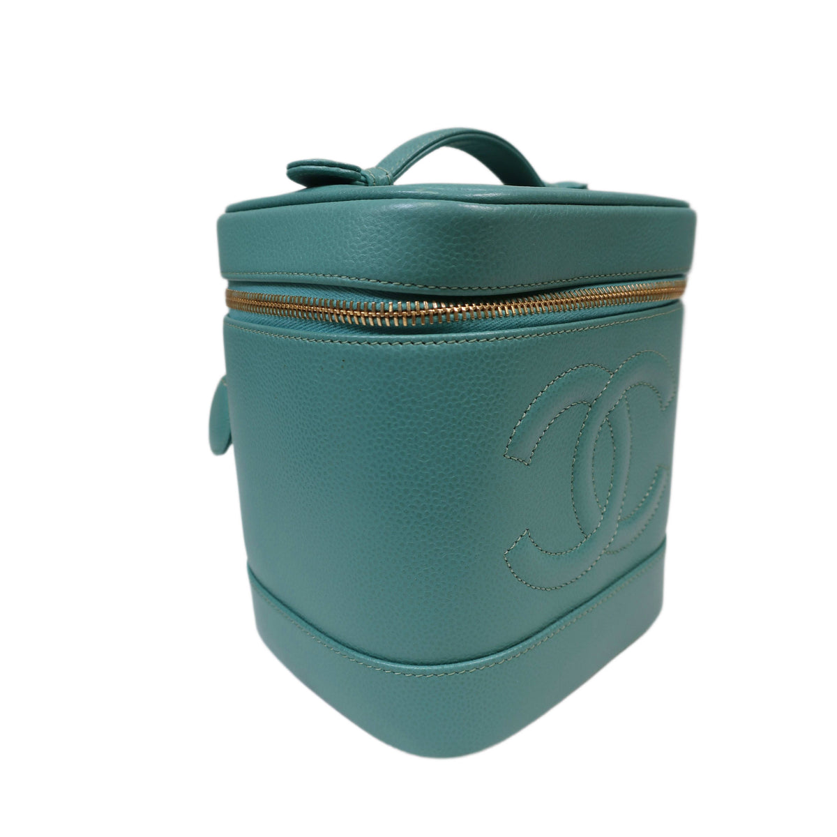 CHANEL Vanity Bag Pouch in Turquoise Blue Green Grained Leather