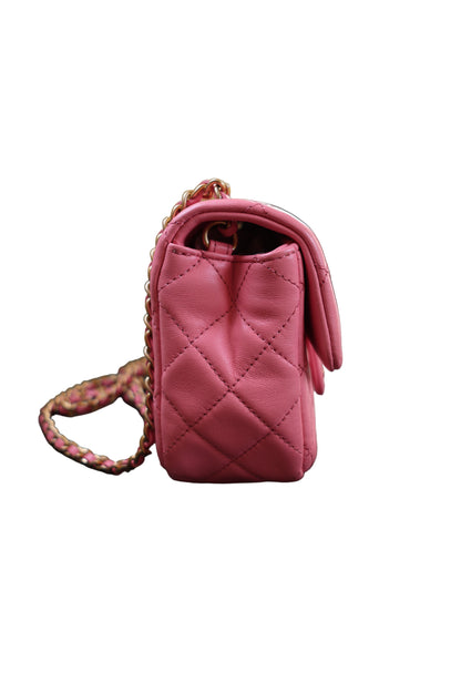 Chanel Lambskin Quilted Mini Rectangular Flap Pink Yellow