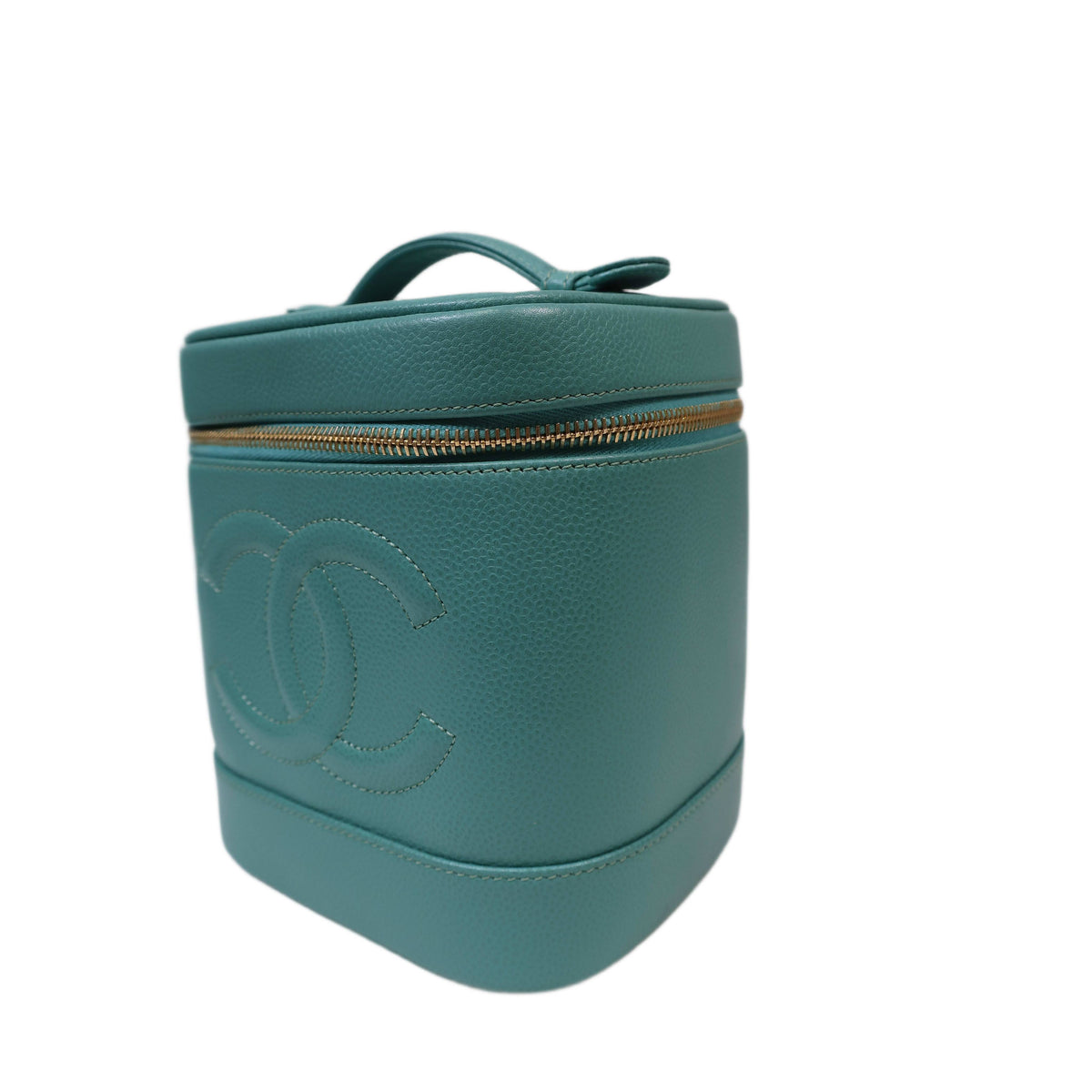 CHANEL Vanity Bag Pouch in Turquoise Blue Green Grained Leather