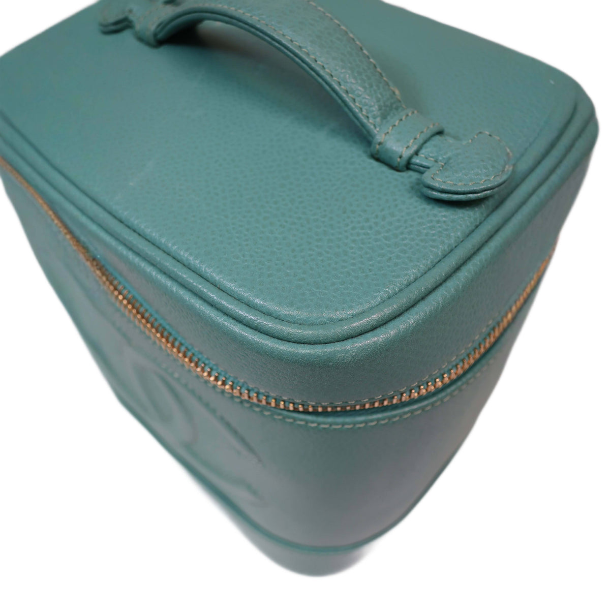 CHANEL Vanity Bag Pouch in Turquoise Blue Green Grained Leather