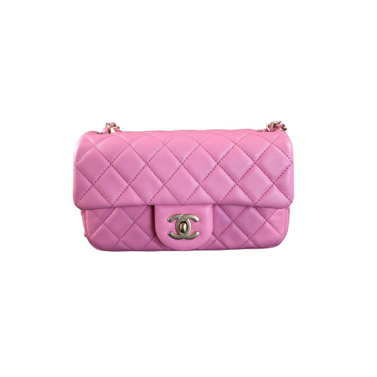 Chanel Lambskin Quilted Mini Rectangular Flap Pink