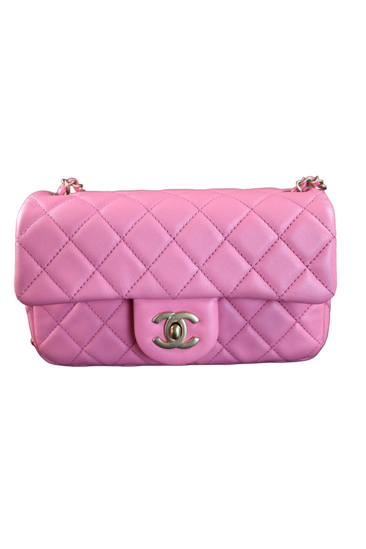 Chanel Lambskin Quilted Mini Rectangular Flap Pink Yellow