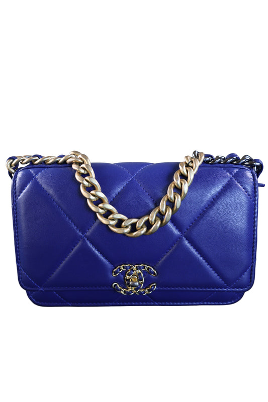 Chanel Lambskin Quilted Chanel 19 Wallet On Chain WOC Blue