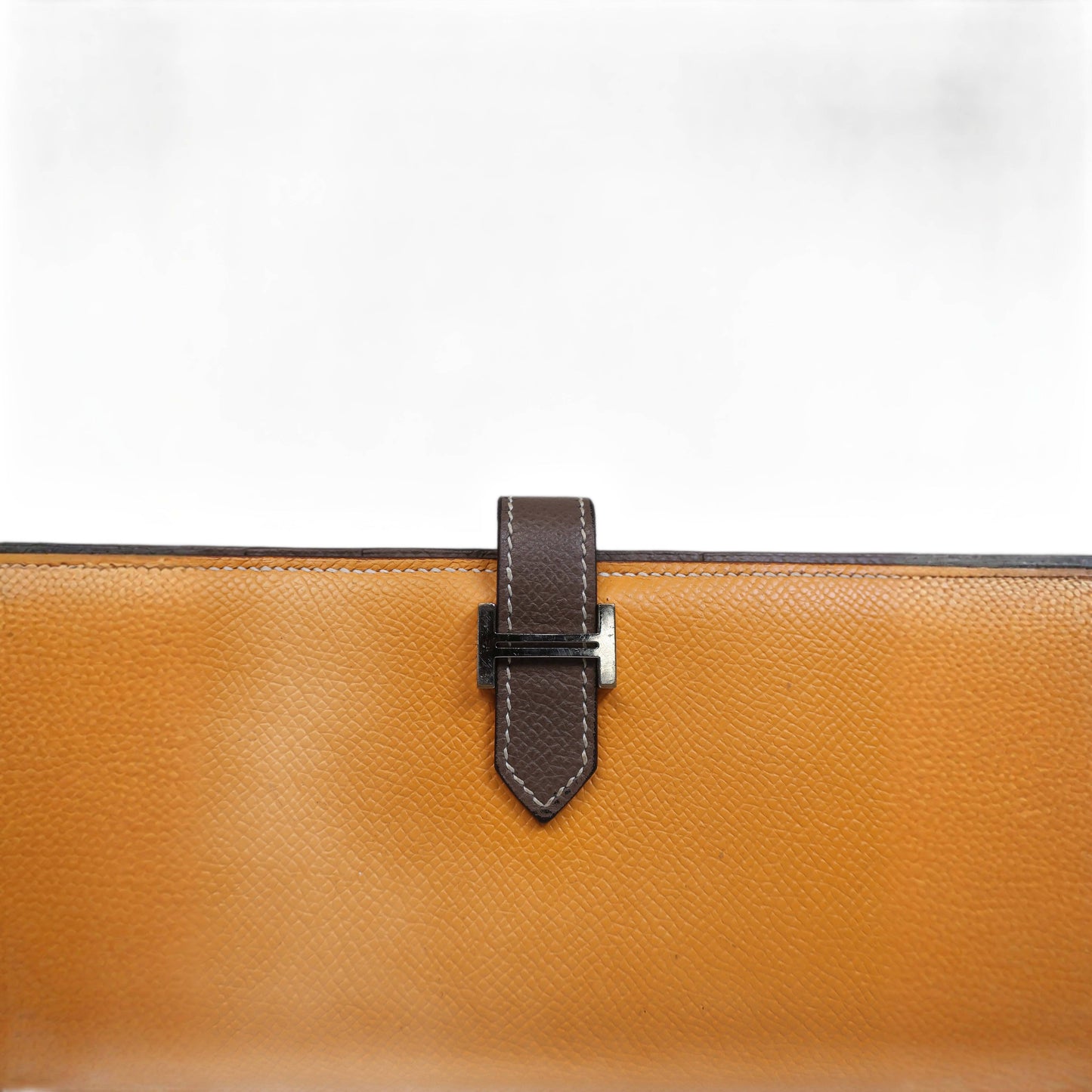 HERMES Bearn Bicolore Trifold Wallet Veau Epsom Yellow & Brown