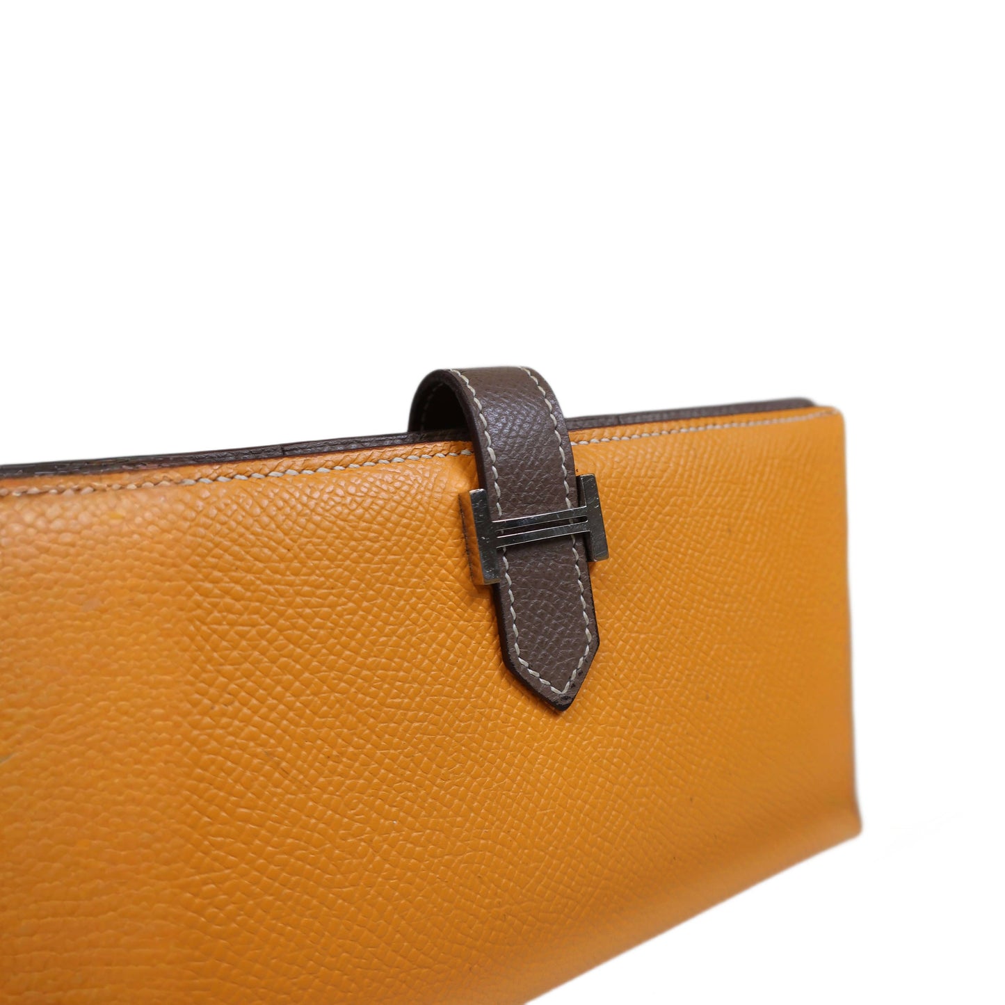 HERMES Bearn Bicolore Trifold Wallet Veau Epsom Yellow & Brown