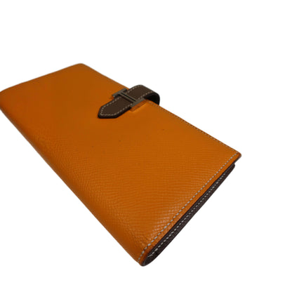HERMES Bearn Bicolore Trifold Wallet Veau Epsom Yellow & Brown
