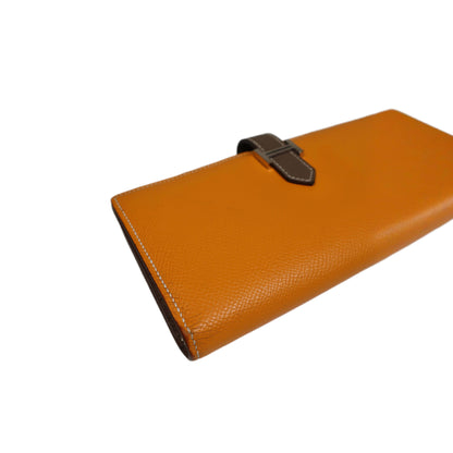 HERMES Bearn Bicolore Trifold Wallet Veau Epsom Yellow & Brown