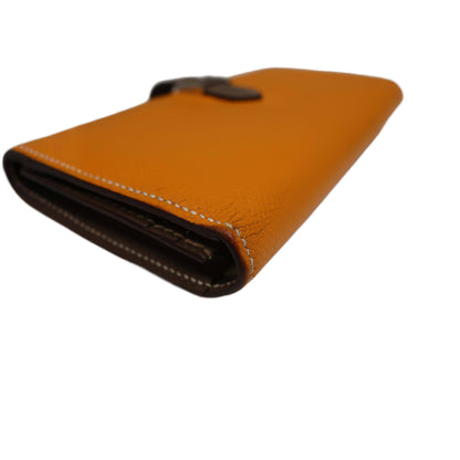 HERMES Bearn Bicolore Trifold Wallet Veau Epsom Yellow & Brown