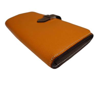 HERMES Bearn Bicolore Trifold Wallet Veau Epsom Yellow & Brown