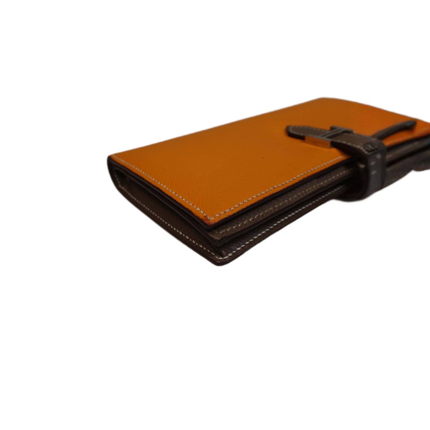 HERMES Bearn Bicolore Trifold Wallet Veau Epsom Yellow & Brown