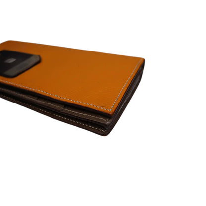 HERMES Bearn Bicolore Trifold Wallet Veau Epsom Yellow & Brown