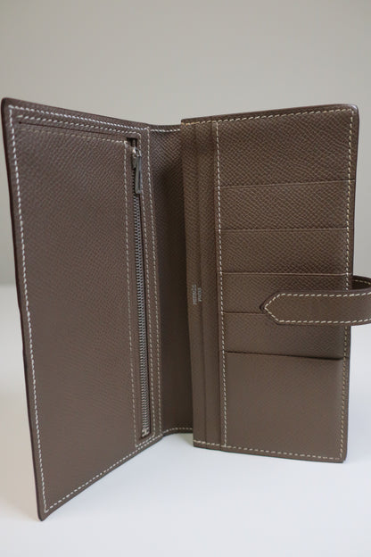 HERMES Bearn Bicolore Trifold Wallet Veau Epsom Yellow & Brown