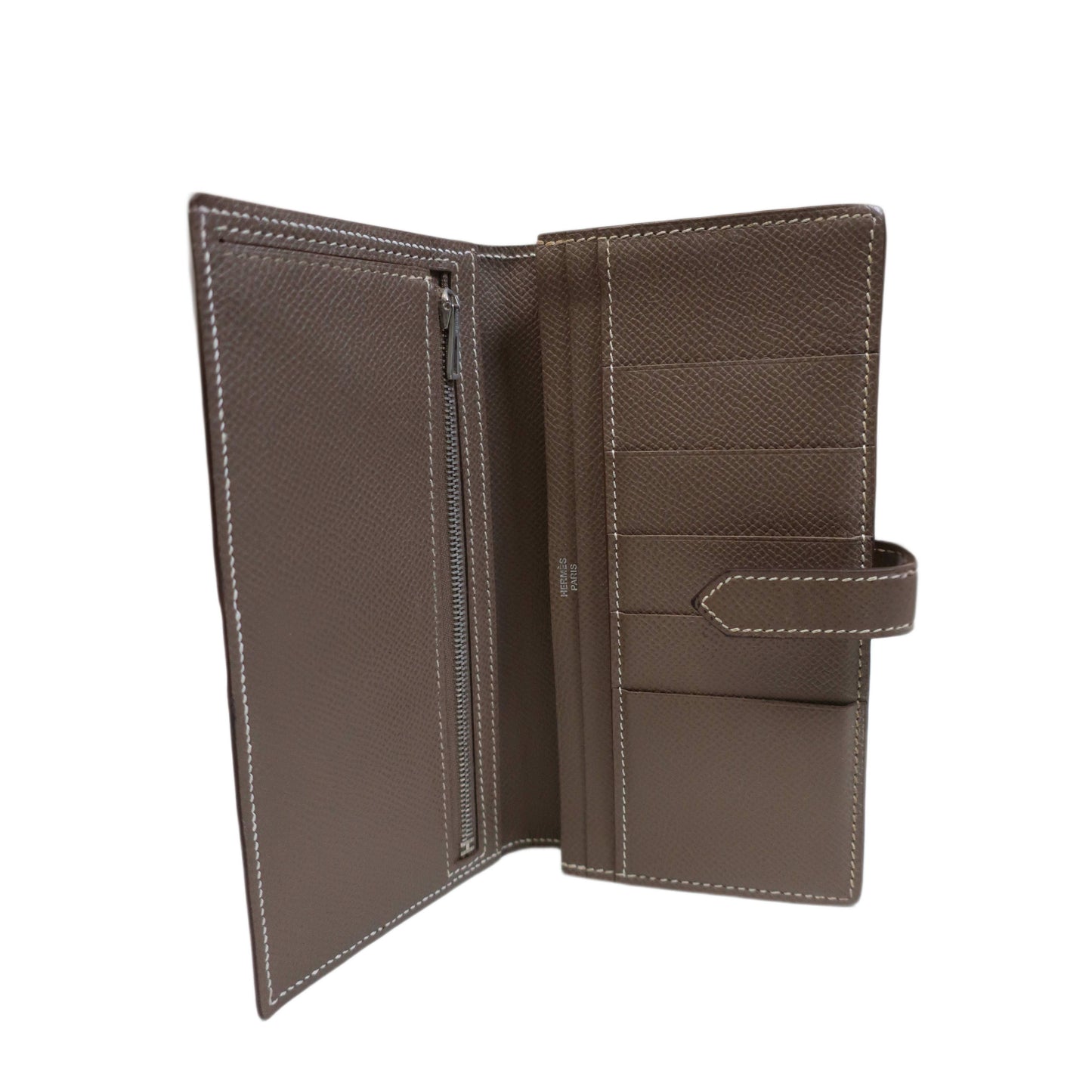 HERMES Bearn Bicolore Trifold Wallet Veau Epsom Yellow & Brown