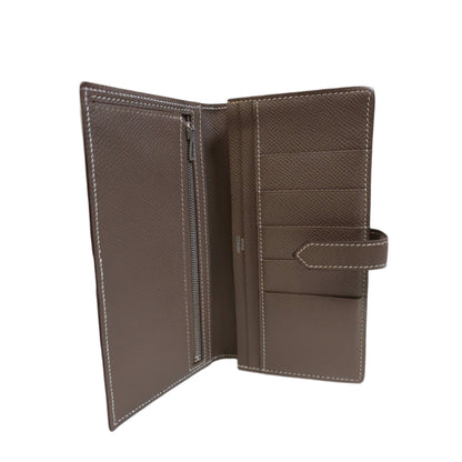 HERMES Bearn Bicolore Trifold Wallet Veau Epsom Yellow & Brown