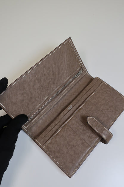 HERMES Bearn Bicolore Trifold Wallet Veau Epsom Yellow & Brown