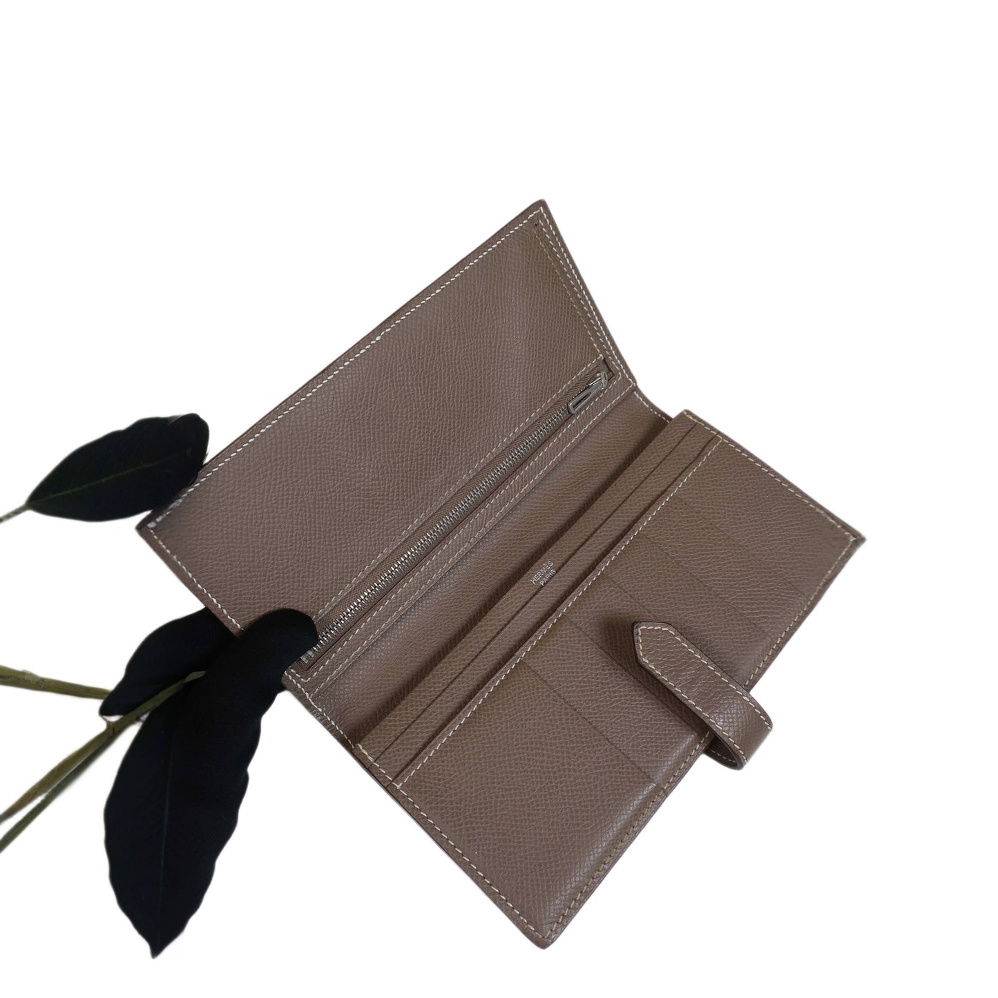 HERMES Bearn Bicolore Trifold Wallet Veau Epsom Yellow & Brown
