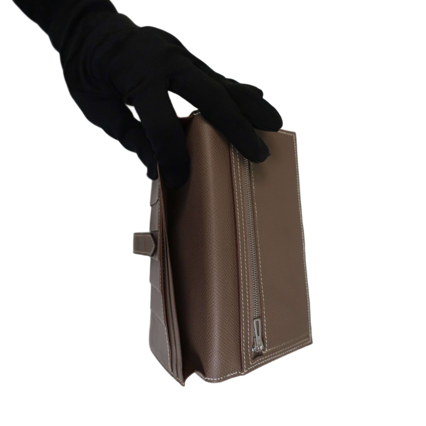 HERMES Bearn Bicolore Trifold Wallet Veau Epsom Yellow & Brown