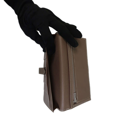 HERMES Bearn Bicolore Trifold Wallet Veau Epsom Yellow & Brown