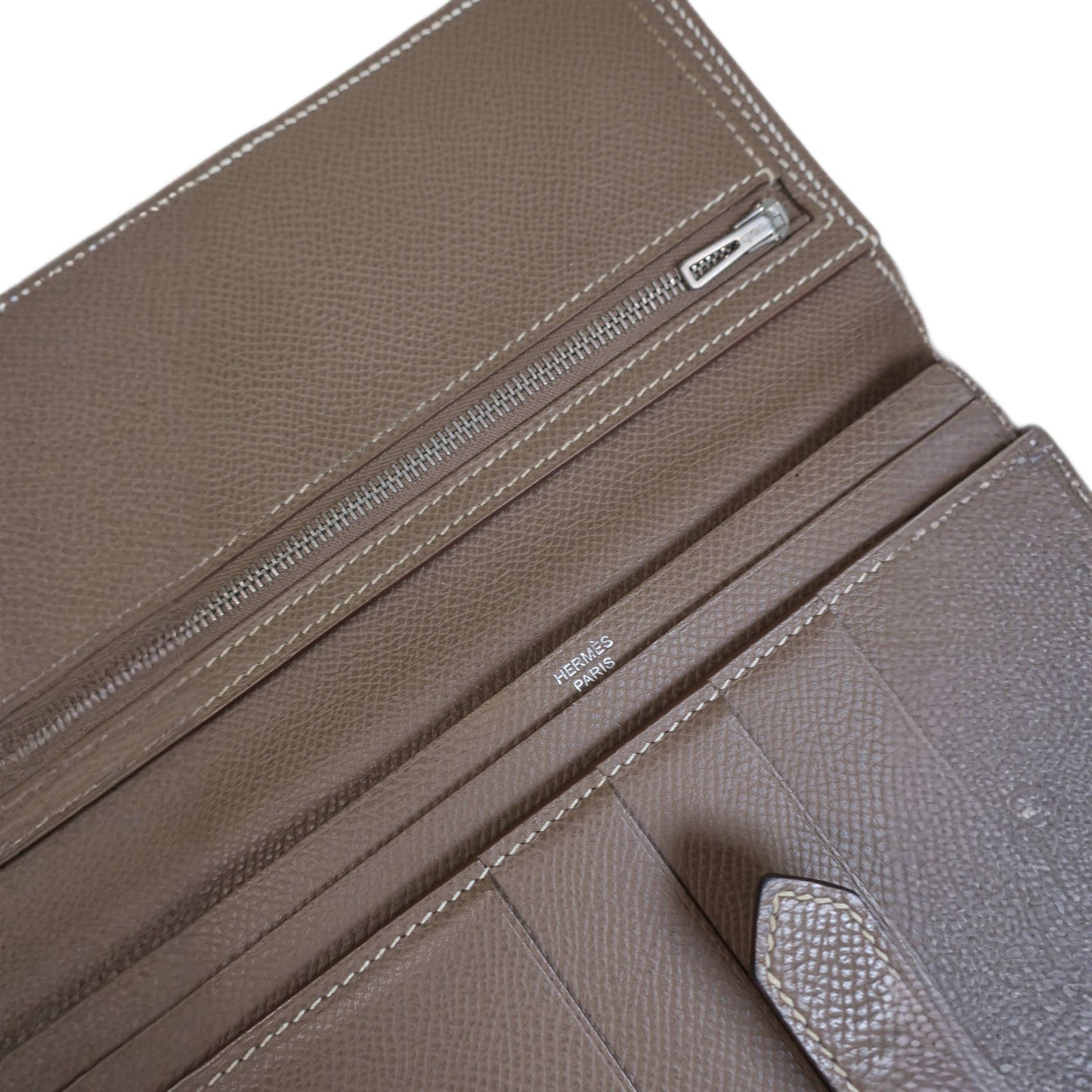 HERMES Bearn Bicolore Trifold Wallet Veau Epsom Yellow & Brown