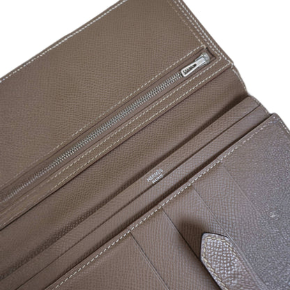 HERMES Bearn Bicolore Trifold Wallet Veau Epsom Yellow & Brown