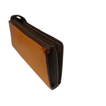 HERMES Bearn Bicolore Trifold Wallet Veau Epsom Yellow & Brown