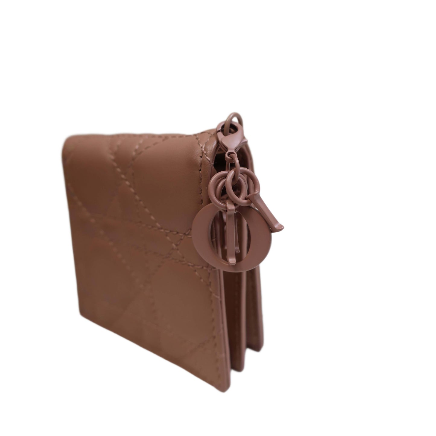 DIOR Beige Ultramatte Cannage Leather Mini Lady Dior Wallet