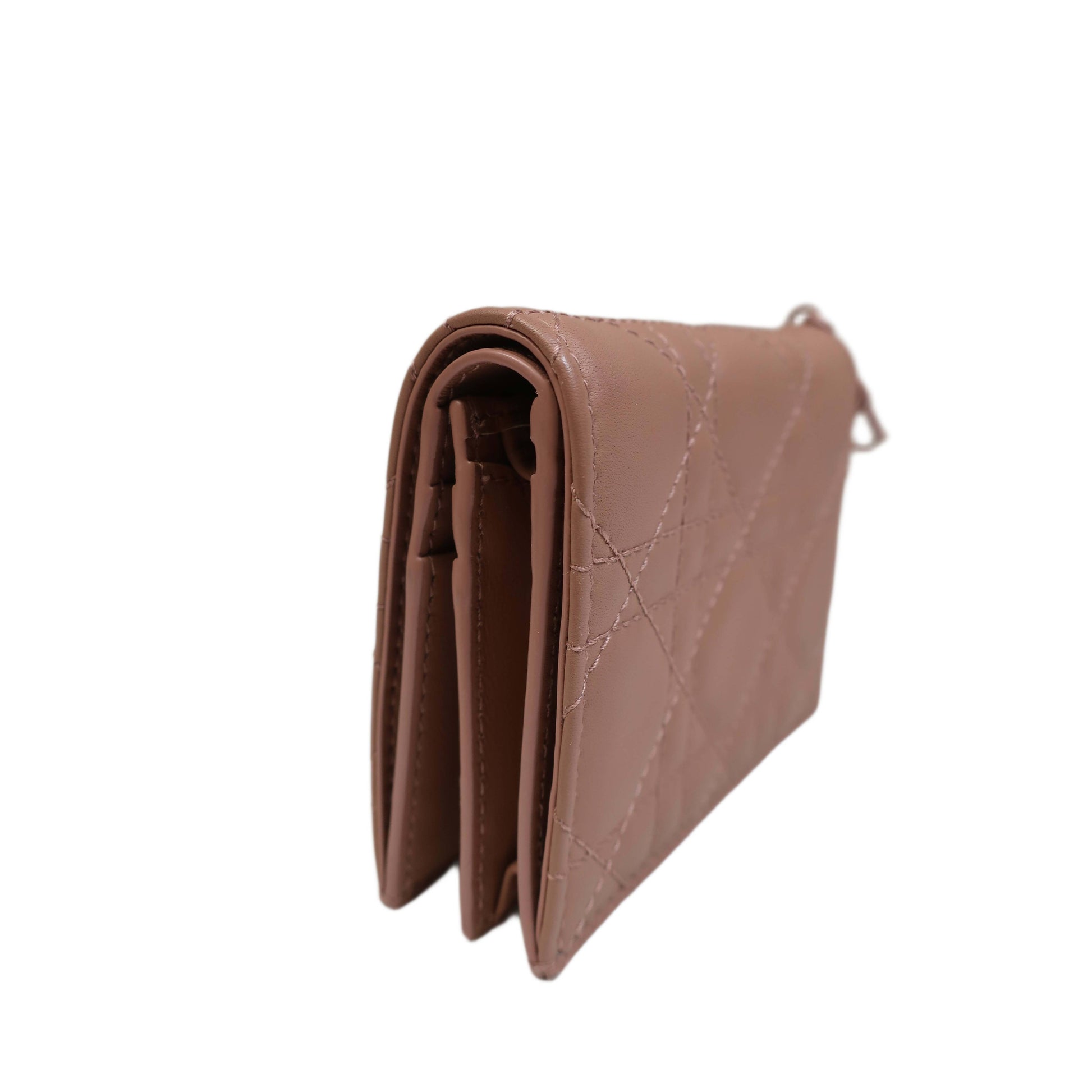DIOR Beige Ultramatte Cannage Leather Mini Lady Dior Wallet