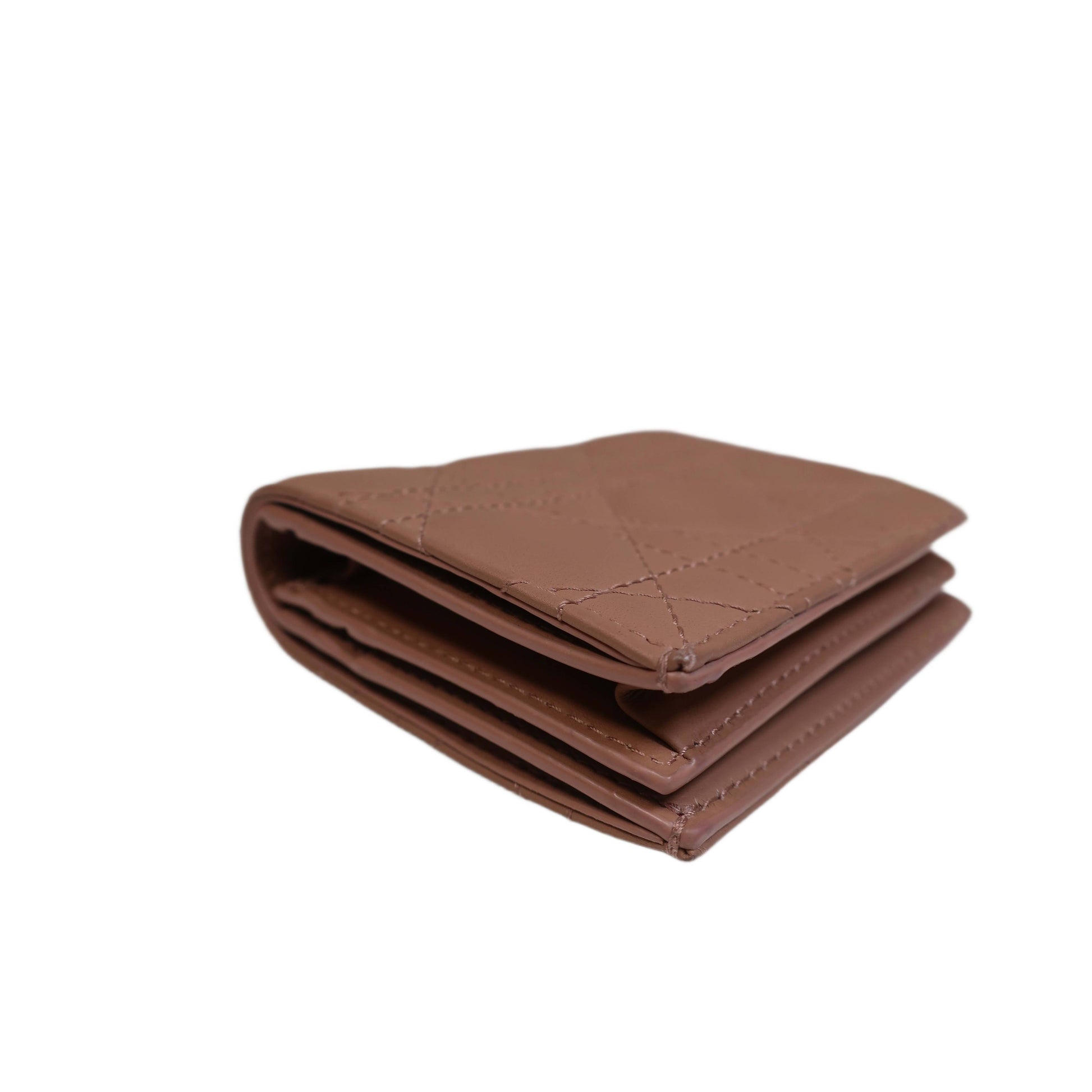 DIOR Beige Ultramatte Cannage Leather Mini Lady Dior Wallet