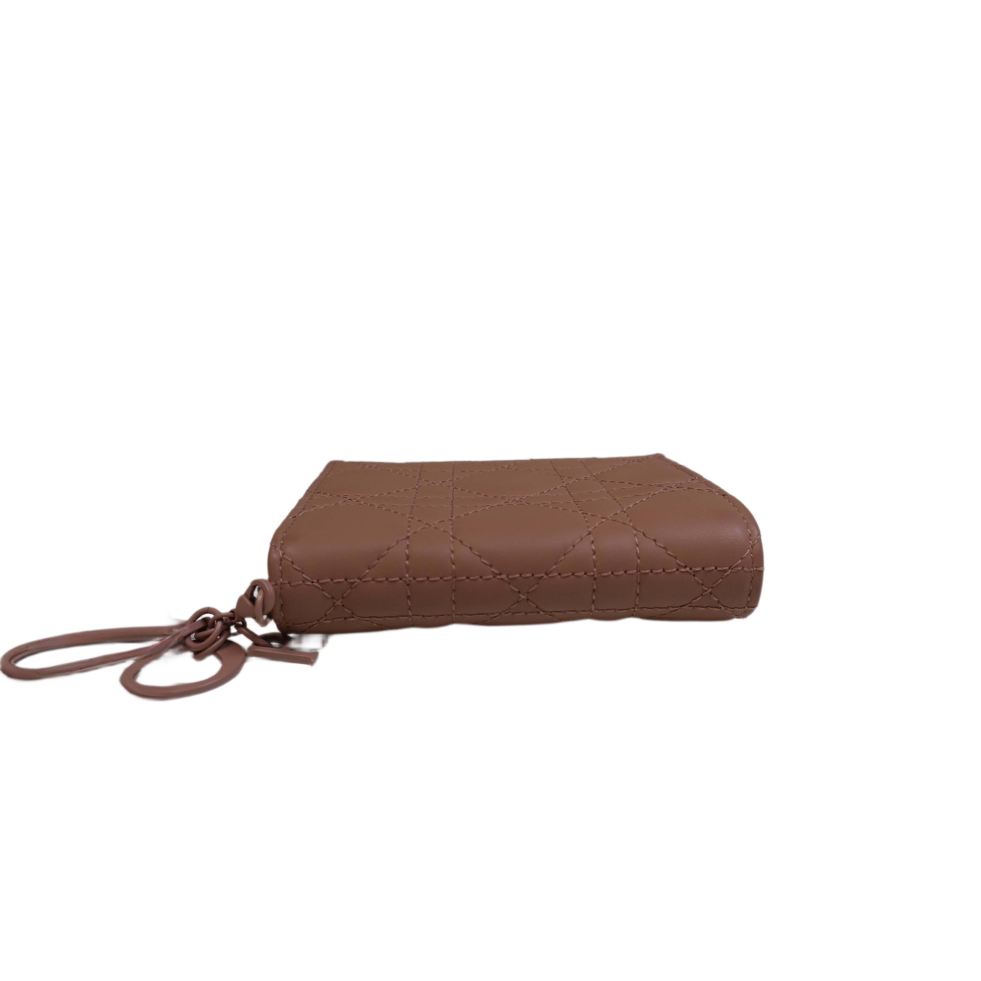 DIOR Beige Ultramatte Cannage Leather Mini Lady Dior Wallet