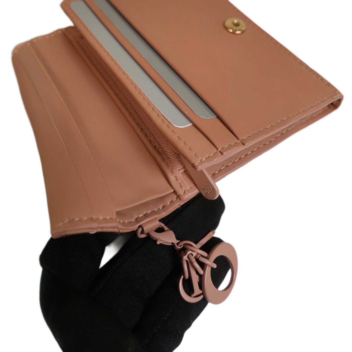 DIOR Beige Ultramatte Cannage Leather Mini Lady Dior Wallet