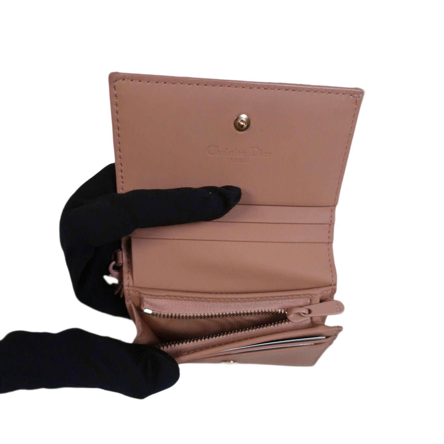 DIOR Beige Ultramatte Cannage Leather Mini Lady Dior Wallet
