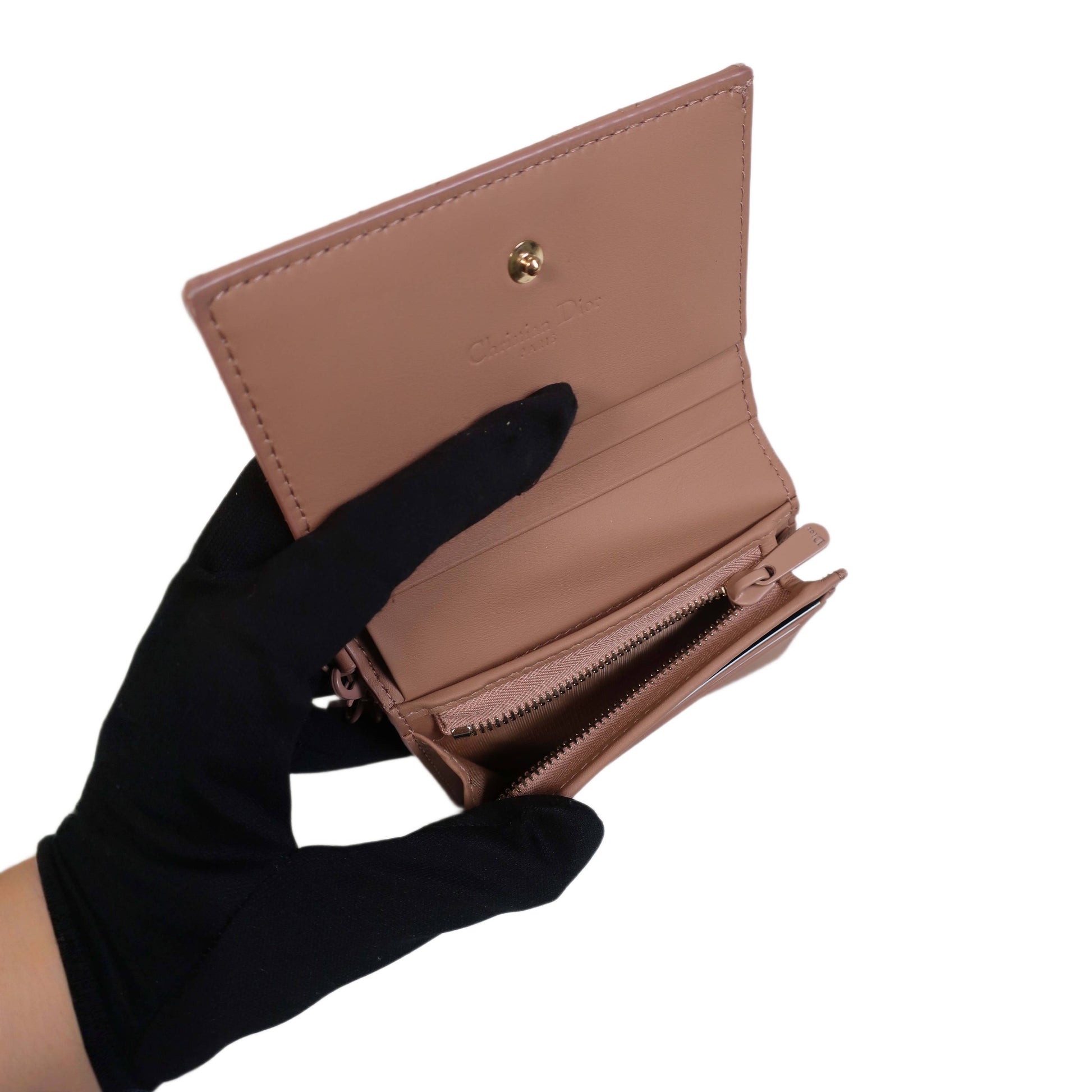 DIOR Beige Ultramatte Cannage Leather Mini Lady Dior Wallet